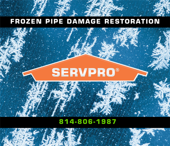 ice background with text "frozen pipe damage restoration" 
